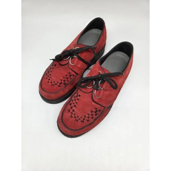 T.U.K. Red Suede Lace Up Creeper Platform Punk Goth Sneakers Unisex Size 5 - Picture 2 of 9